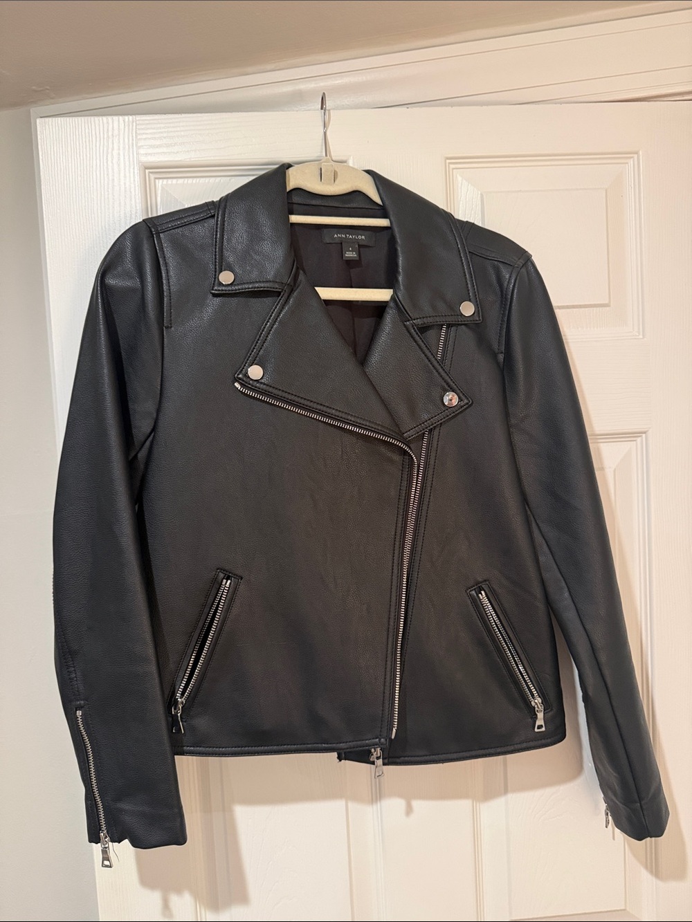 Ann Taylor Black Faux Leather Asymmetrical Moto Jacket